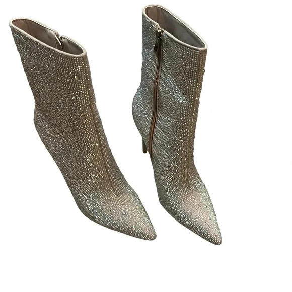 Silver All Rhinestone jeweled pointed toe heeled boot women’s size 8 glamorous - Picture 3 of 4